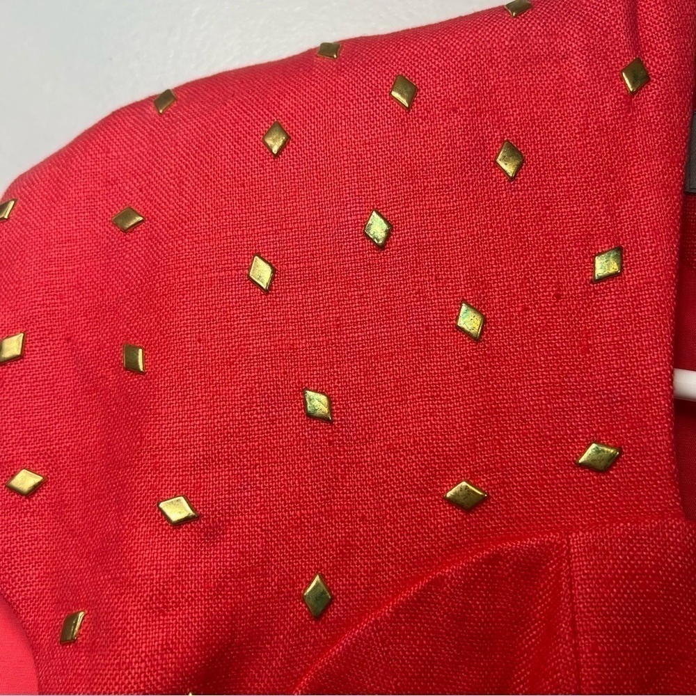 NEW Liz Claiborne 100% Linen Shift Dress Gold Studs Square Neck Petite Sz 2 Red - Picture 3 of 15